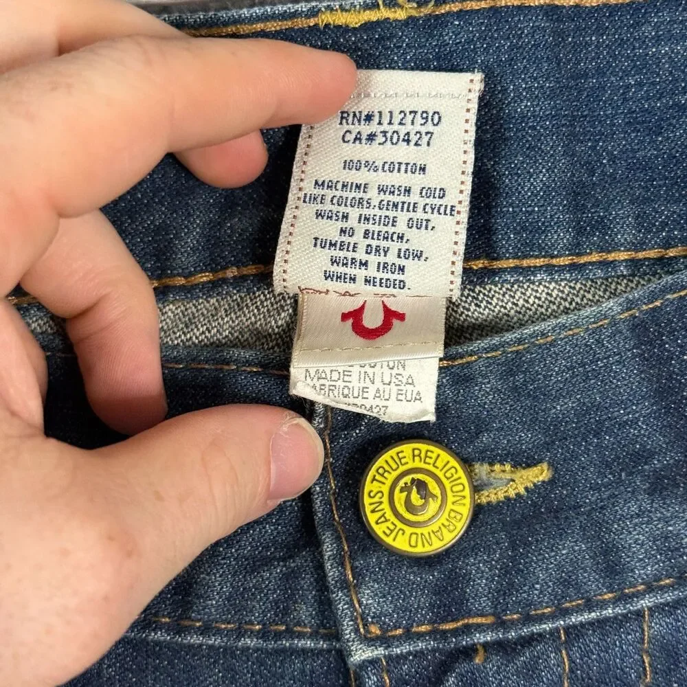 True Religion Jeans Mens 40x34 Blue Billy Super T Bootcut Made in USA DIstressed